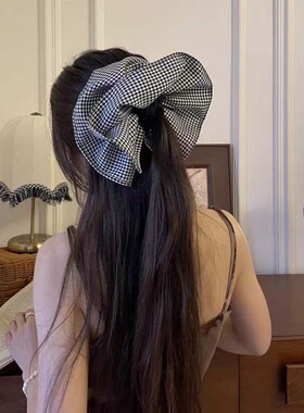 韩系超大号千鸟格子大肠发圈扎头发头绳女生感头花丸子头发绳