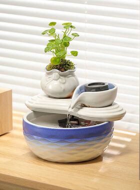 大象流水摆件招财客厅循环喷泉轻奢现代客厅桌面家居办公室装饰品