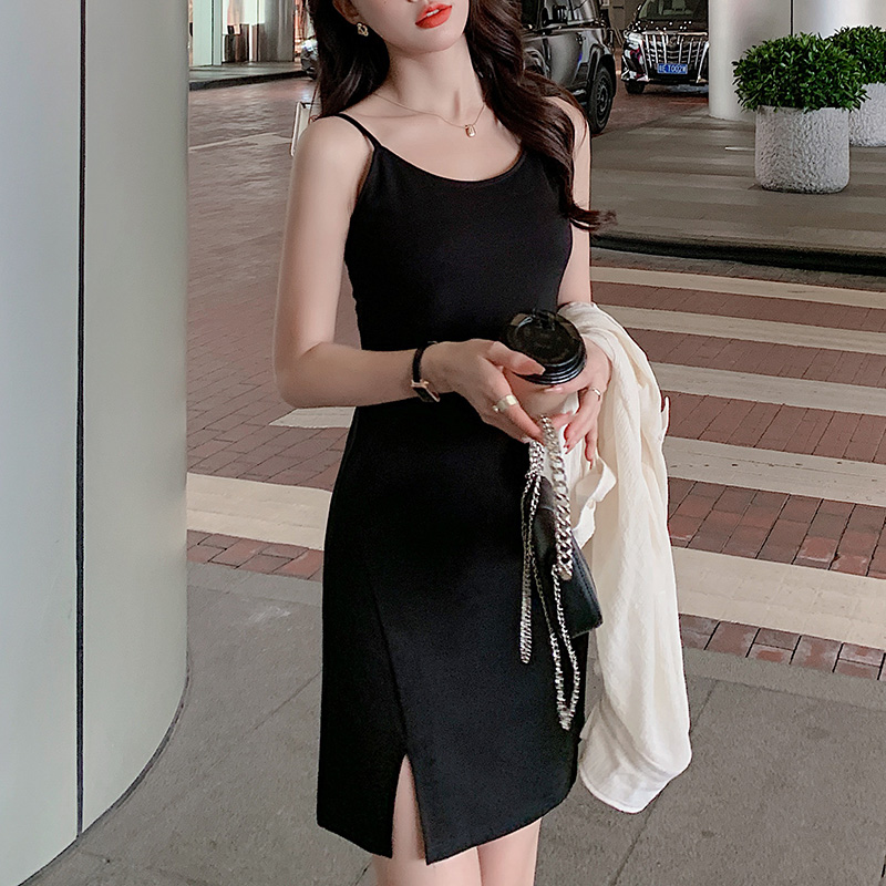 女装2023年新款韩版休闲显瘦圆领大码中长款吊带裙茶歇法式连衣裙