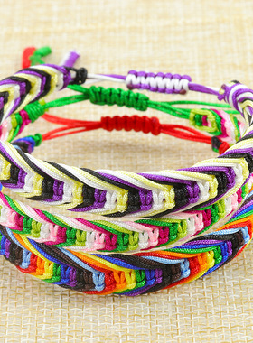 跨境新款波西米亚风彩色编织手链民族风彩虹编织手绳厂家现货