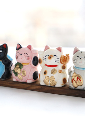 濑户烧七福招财猫日式陶瓷摆件