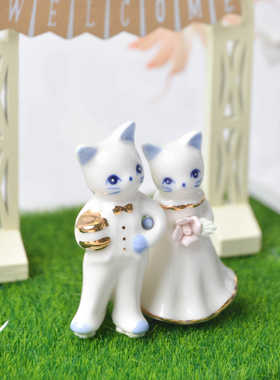 日本进口陶瓷日式猫咪音乐会摆件