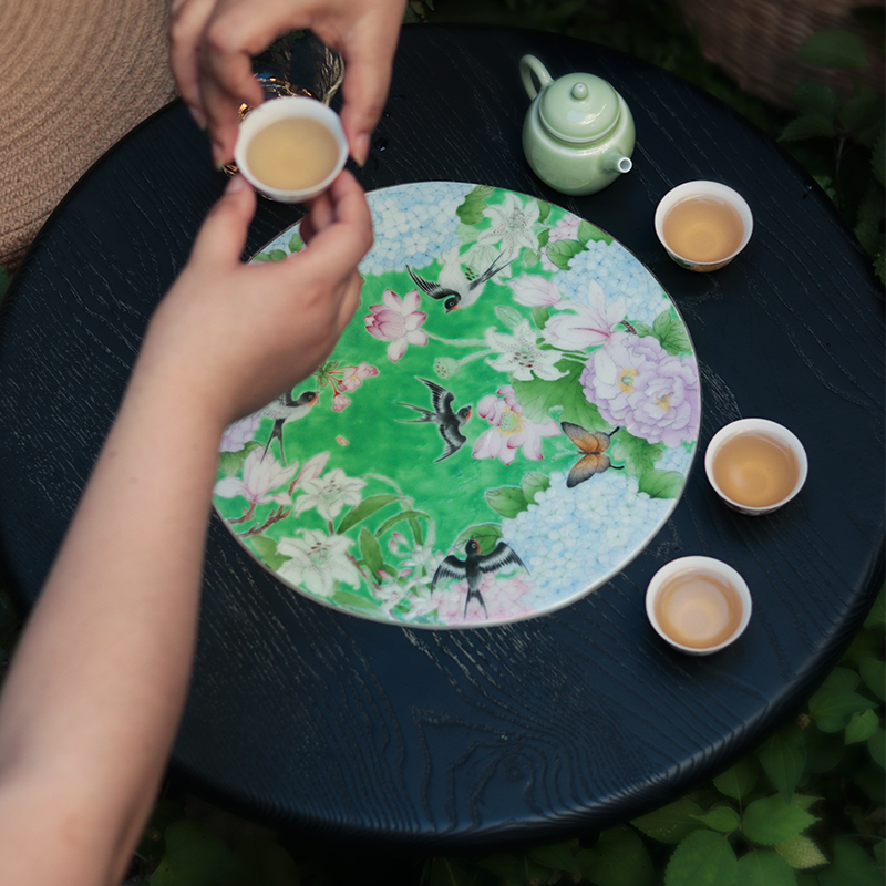 东风面 手绘燕子蝴蝶花朵瓷板 木瓷镶嵌榻榻米桌,淘宝优惠券,粉丝福利购,淘宝优惠卷