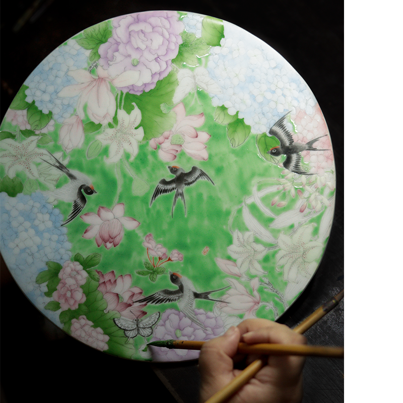 东风面 手绘燕子蝴蝶花朵瓷板 木瓷镶嵌榻榻米桌,淘宝优惠券,粉丝福利购,淘宝优惠卷