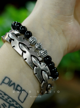 天然原矿黑曜石10mm朋克女士手串