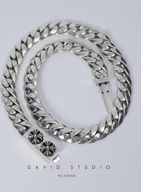 纯银纯银十字花光面复古做旧项链