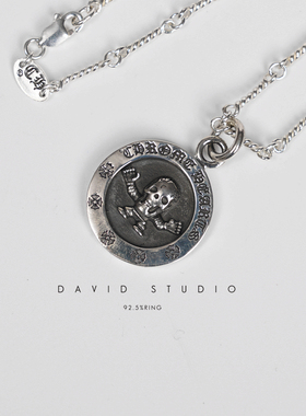 davids925纯银圆盘做旧情侣项链