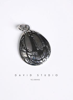 david纯银925纯银椭圆笑脸实心做旧情侣项链吊坠 个性ins推荐