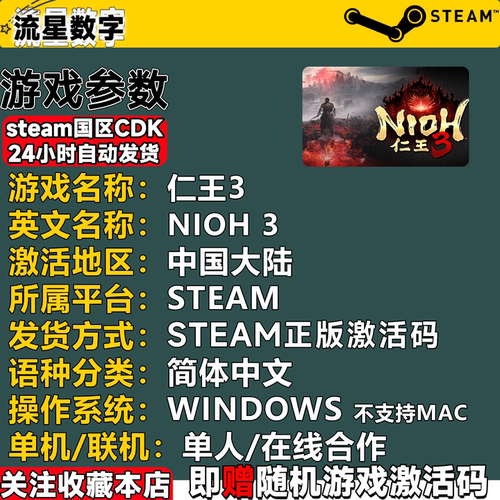 Steam正版国区KEY 仁王3 Nioh3 国区激活码 现货秒发 - 图1