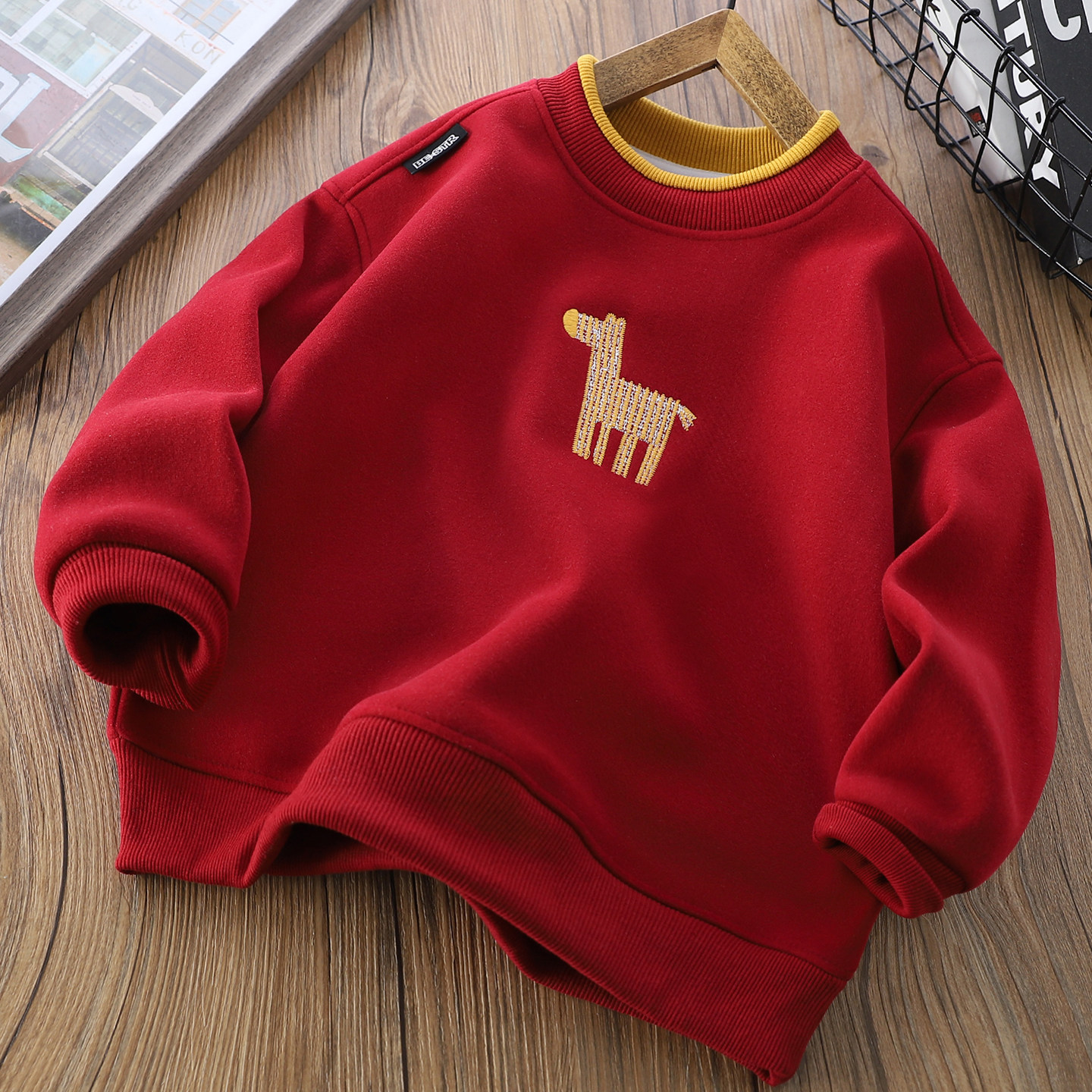 男童刺绣加绒卫衣2025秋冬新款加厚保暖儿童一体绒上衣中大童长袖,淘宝优惠券,粉丝福利购,淘宝优惠卷