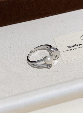 淡水珍珠戒指女轻奢高级感小众设计开口可调节指环食指戒情侣配饰