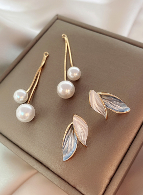 新款树叶珍珠耳环耳钉甜美仙气女