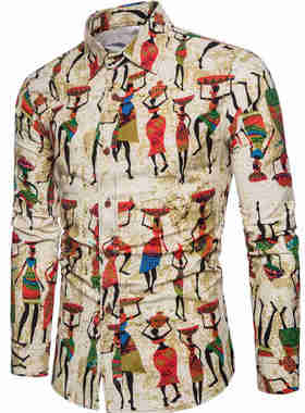 Men's long-sleeved shirt men's plus size floral shirt