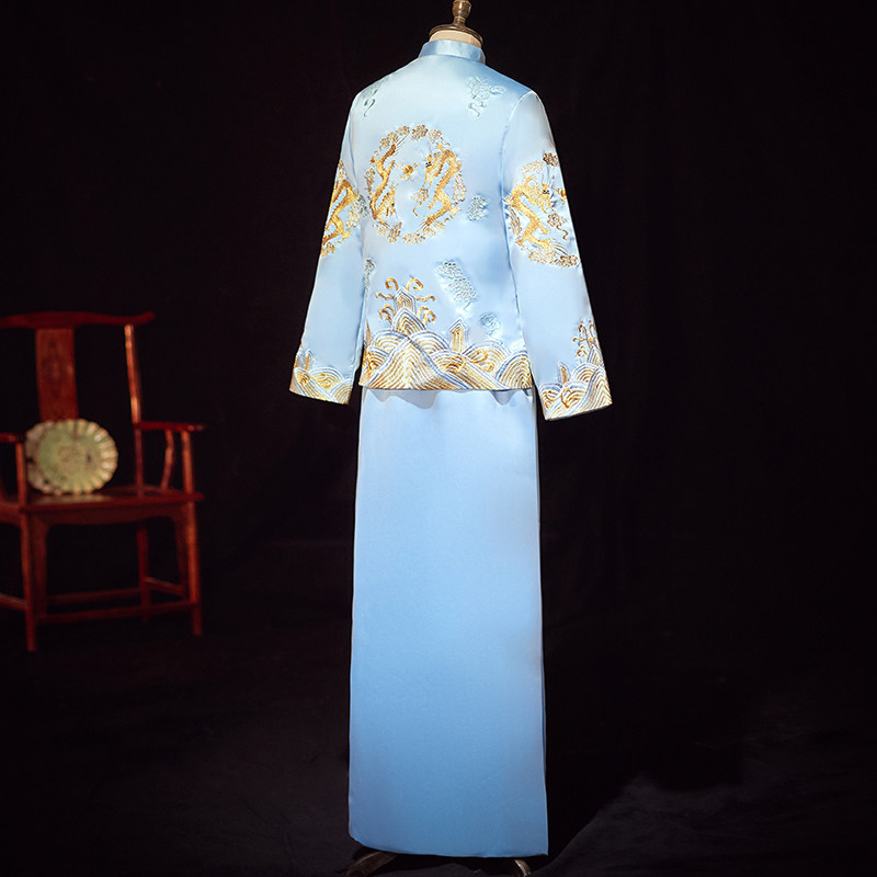 蓝色秀禾服孔雀新郎2020 焦点红颜旗袍