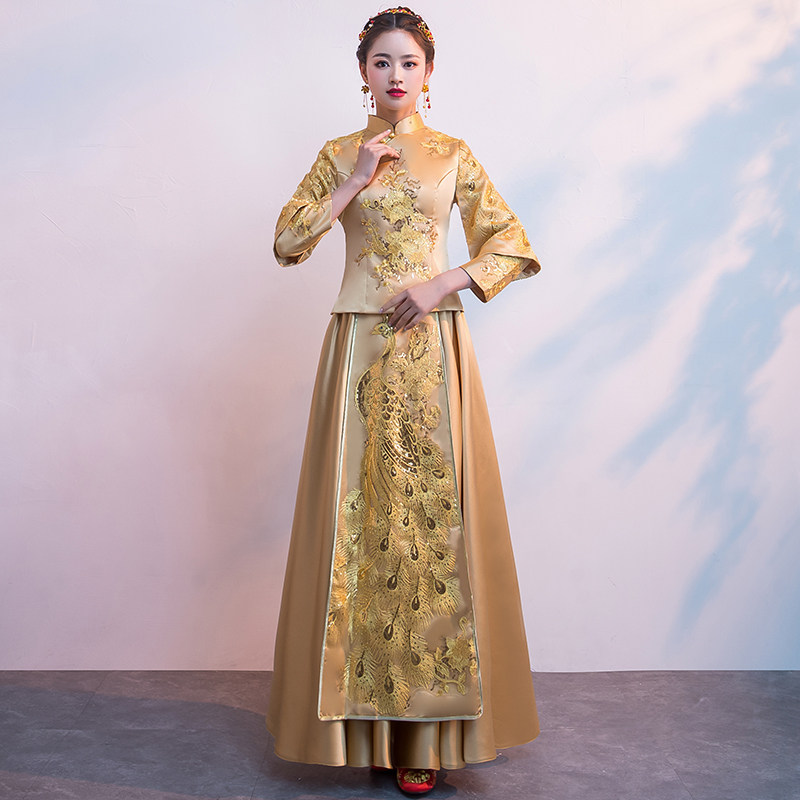 金色秀禾服2020新款中式旗袍敬酒服 焦点红颜旗袍