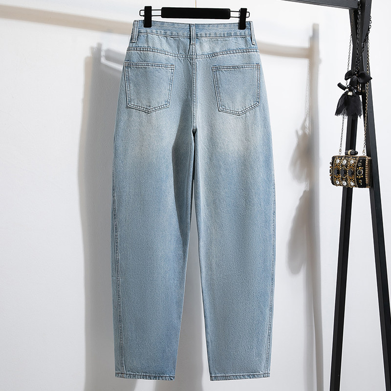实拍浅蓝色弯刀牛仔裤女春秋大码窄版宽松直筒阔腿镰刀裤拖地女,淘宝优惠券,粉丝福利购,淘宝优惠卷