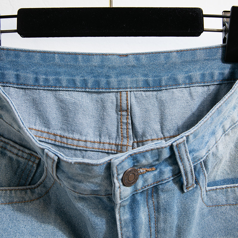 实拍浅蓝色弯刀牛仔裤女春秋大码窄版宽松直筒阔腿镰刀裤拖地女,淘宝优惠券,粉丝福利购,淘宝优惠卷