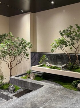实景马醉木楼梯下造景仿真绿植酒店橱窗假树别墅天井室内景观装饰