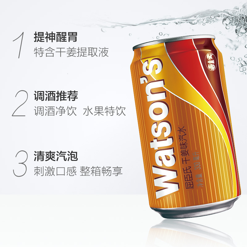 Watsons屈臣氏苏打水干姜味汽水气泡水饮料330ml*24易拉罐装整箱 - 图1