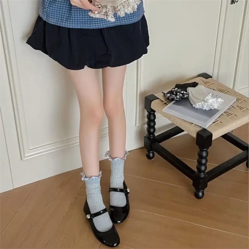 2双装 春夏miu风花边巴恩复古格雷系中筒袜纯欲风轻熟女穿搭耐看 - 图2