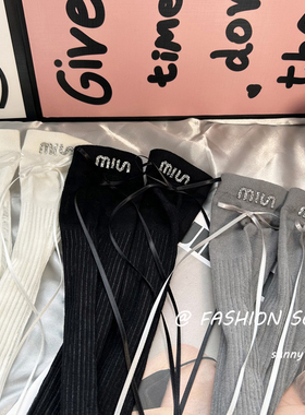 3双装 MlU系丝带蝴蝶结夏天薄款及膝小腿高定款