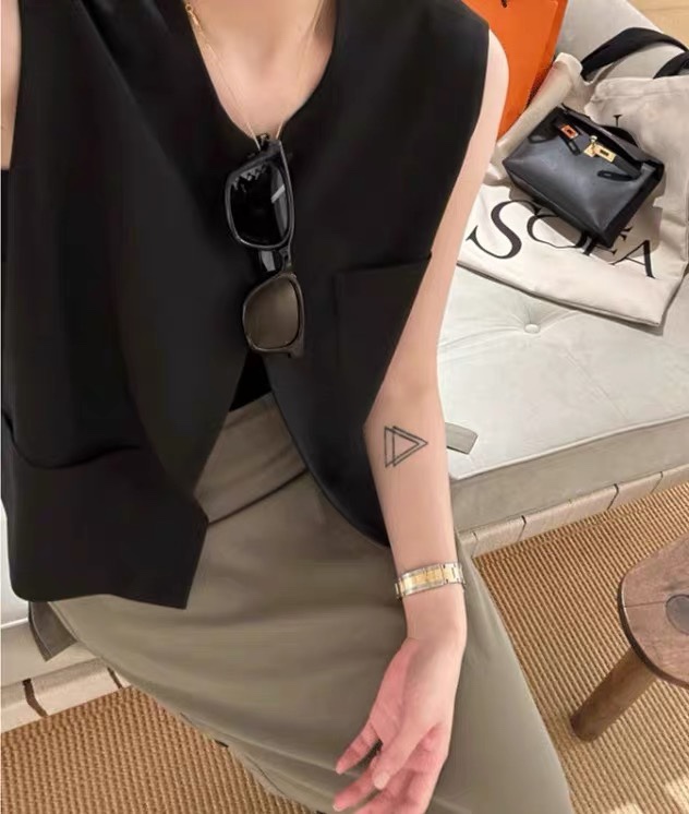 南瓜籽女装定制肥妹妹mm叠穿西装气质双扣秋宽松显瘦马甲上衣外套 - 图0