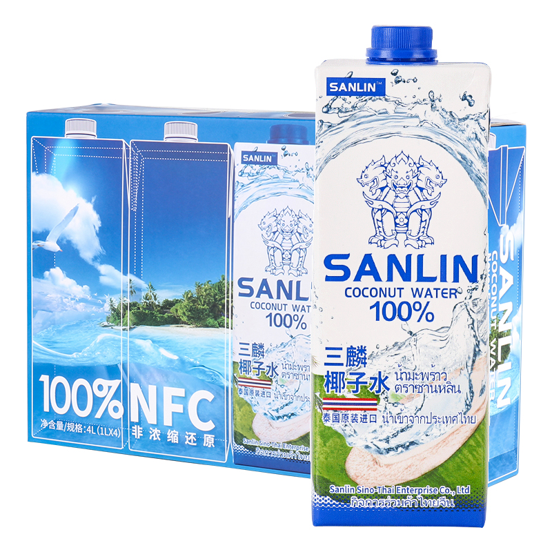 泰国三麟100%天然椰子水330ml*6瓶/1L含电解质水家庭装多省包邮 - 图3