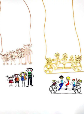 儿童DIY绘画涂鸦定制纪念银质项链礼物定制图案个性创意生日礼物