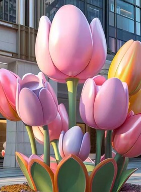 大型玻璃钢郁金香花束婚庆美陈装饰道具商场酒店户外仿真花朵雕塑