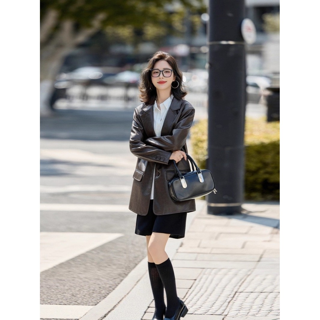 官网女装夏易菲皮衣西装外套女2026秋新款百搭复古气质休闲时尚宽,淘宝优惠券,粉丝福利购,淘宝优惠卷