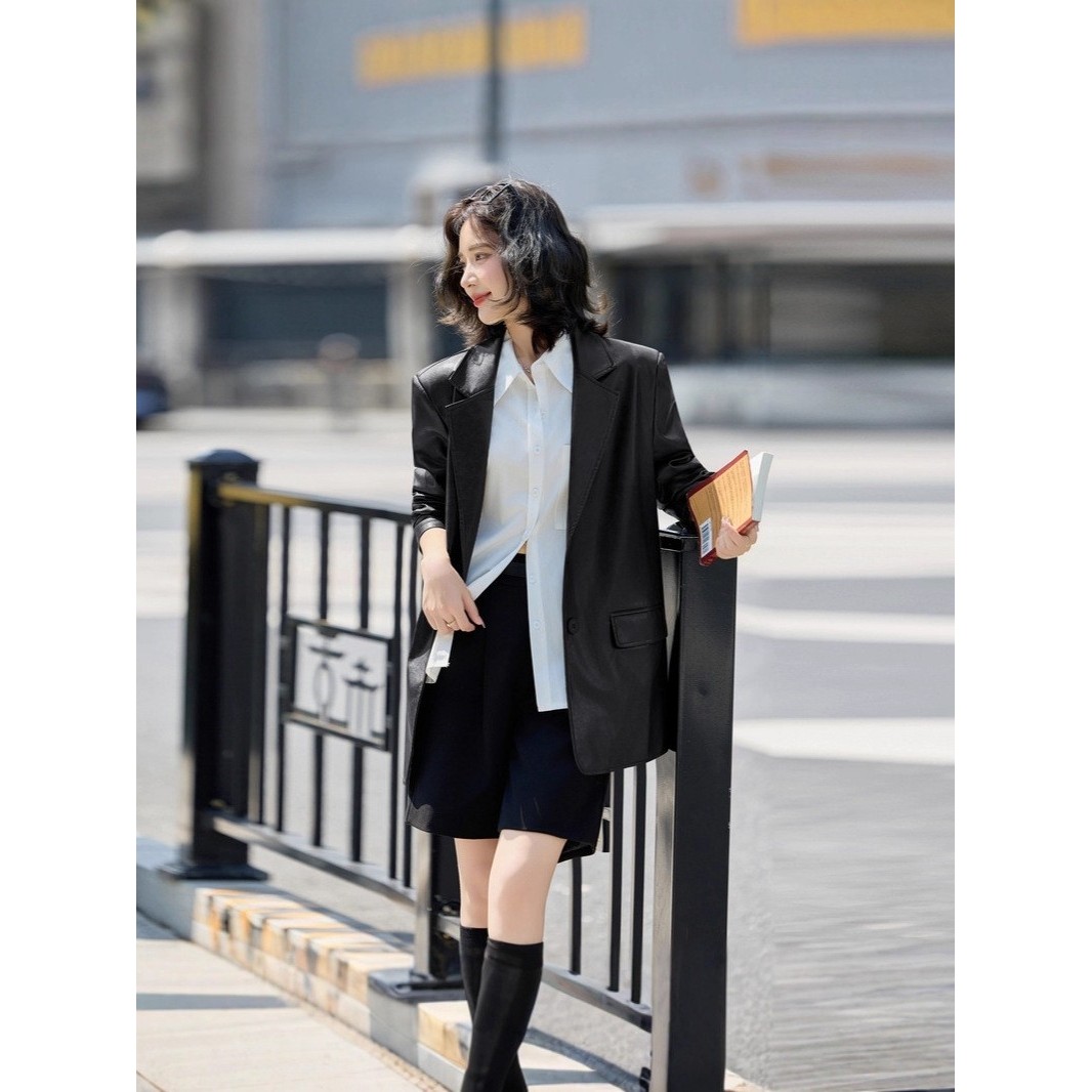 官网女装夏易菲皮衣西装外套女2026秋新款百搭复古气质休闲时尚宽,淘宝优惠券,粉丝福利购,淘宝优惠卷