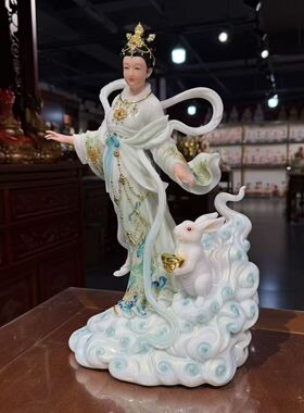 汉白玉嫦娥仙子神像广寒宫玉兔嫦娥奔月家用玄关高端工艺品摆件