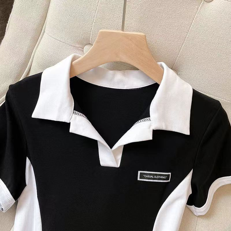 2023夏季新款大码学生立领夏百搭显瘦洋气拼色设计感遮肚子连衣裙 - 图0