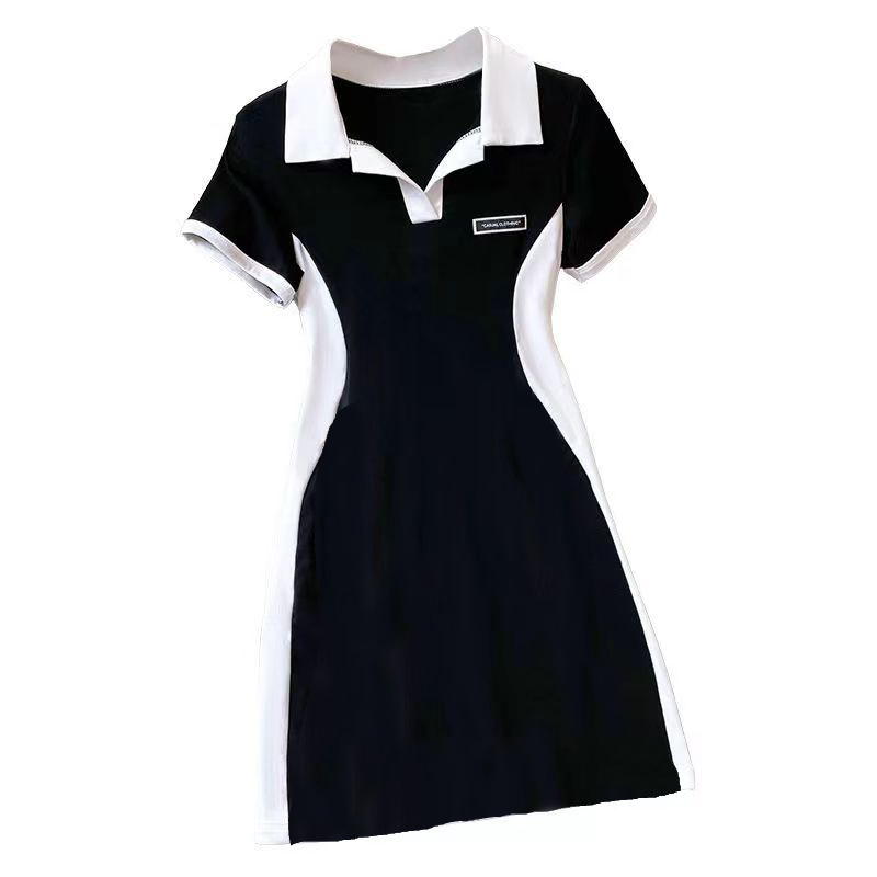 2023夏季新款大码学生立领夏百搭显瘦洋气拼色设计感遮肚子连衣裙 - 图3