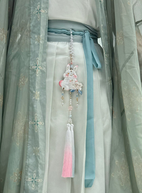 《桃颜》双面刺绣粉色兔子禁步