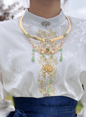 金色平安锁璎珞项圈加背云