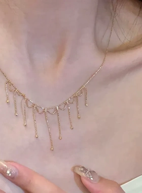 欧美跨境时尚流苏项链复古个性冷淡风气质锁骨链轻奢高级感项饰女