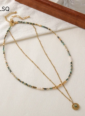 新款天然淡水珍珠非洲松石手工串珠项链原创设计小众捷克珠锁骨链