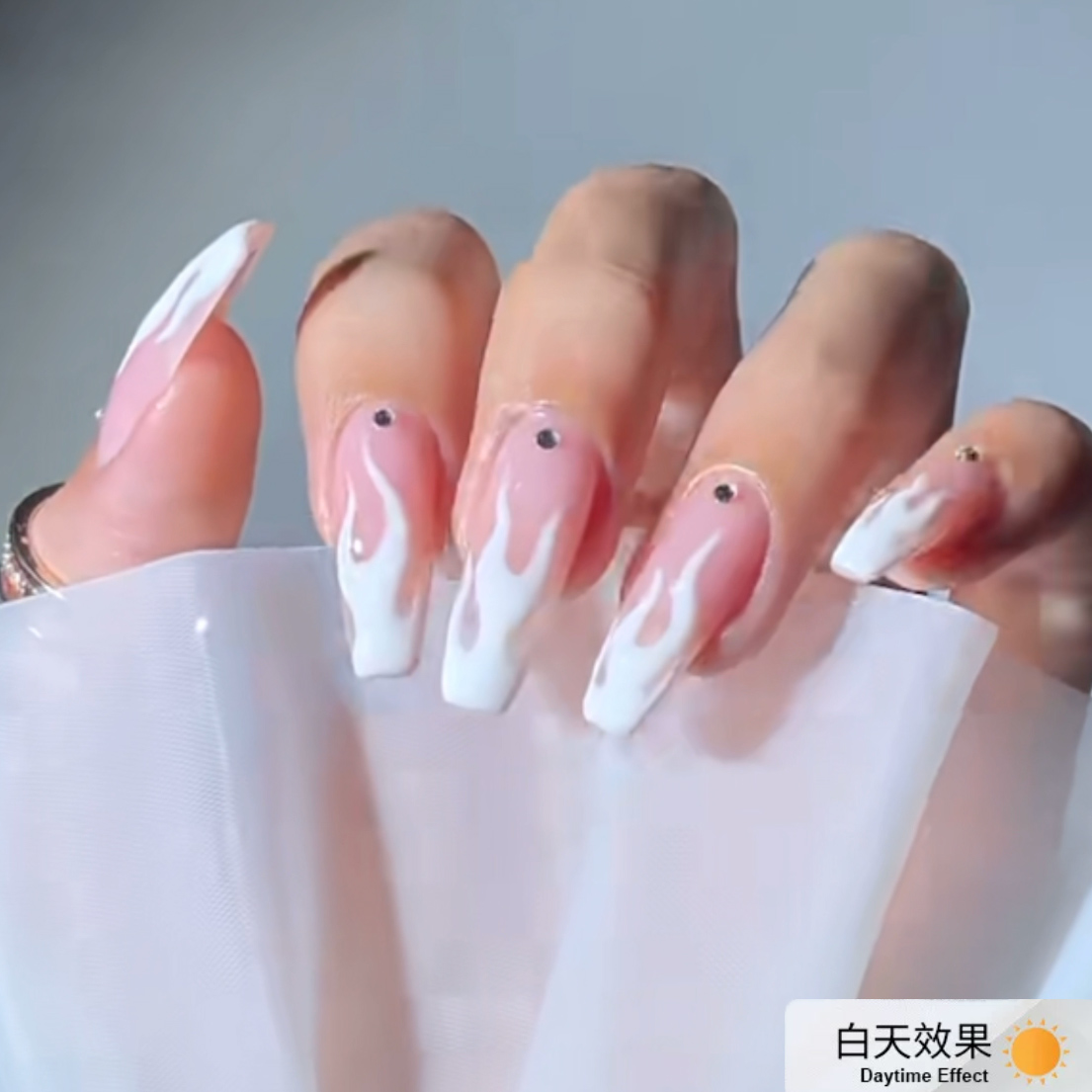 手工定制穿戴甲网红新款圣诞夜光火焰梯形显白婚甲假指甲成品美甲 - 图0