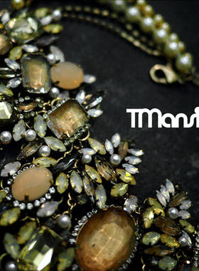 T公馆欧美奢华大气宝石镶嵌项链个性油画宝石巴洛克重工名媛首饰