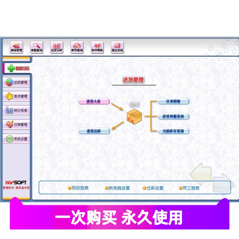 美萍2021库存管理软件进销存仓库系统采购出入库单机版使用-图0