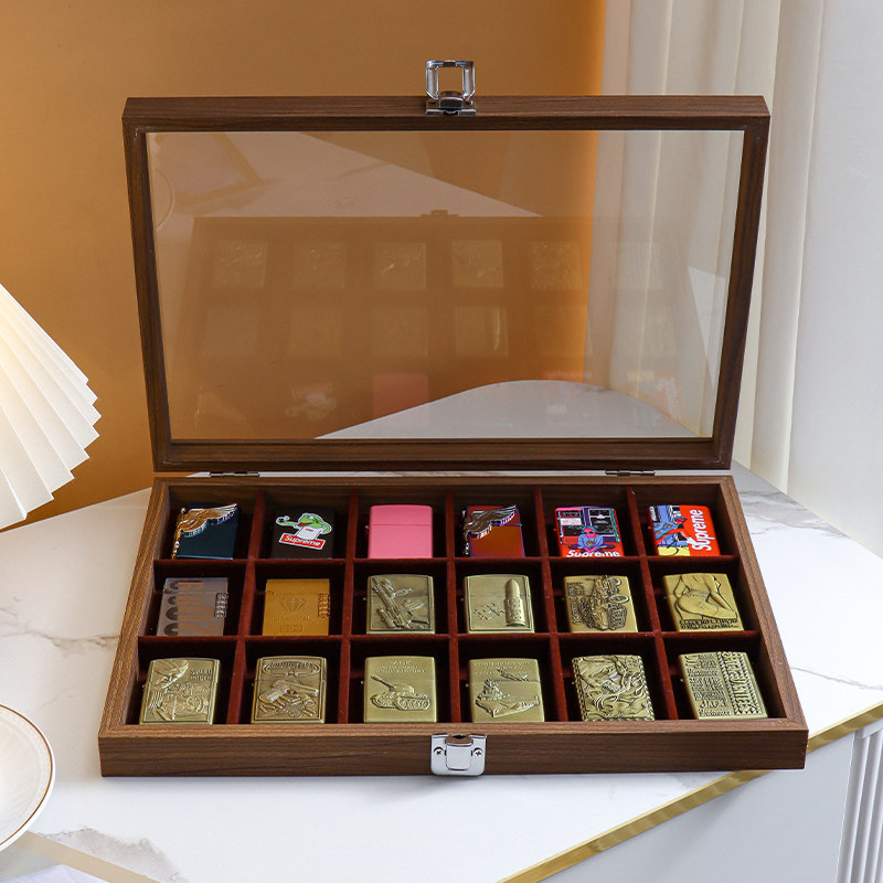 大容量火机收藏收纳盒Zippo煤油火石18格收纳盒透明玻璃带盖保存,淘宝优惠券,粉丝福利购,淘宝优惠卷