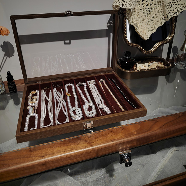 Solid wood necklace storage box dustproof large capacity
