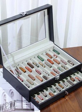 天珠收纳盒天然玛瑙珠子展示盒带盖防尘大容量看货盘裸珠收纳托盘
