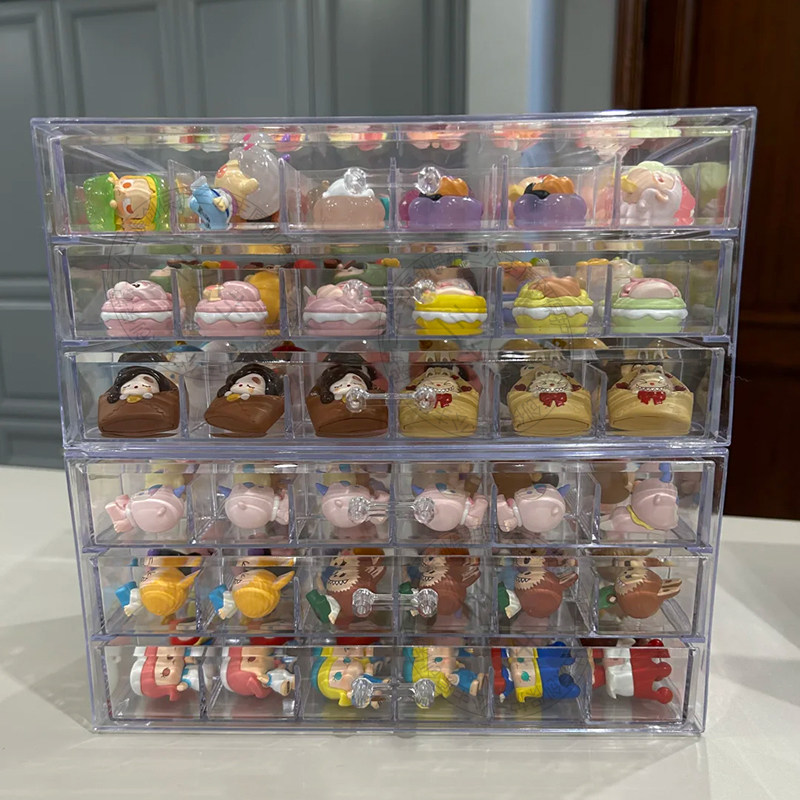 透明萌粒收纳盒桌面防尘带抽屉式杂物盲盒收纳展示架小摆件整理盒,淘宝优惠券,粉丝福利购,淘宝优惠卷