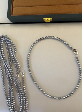 麻灰色珍珠项链女轻奢小众毛衣链复古锁骨链