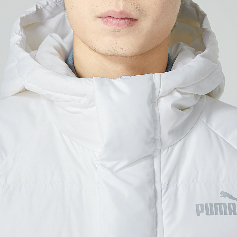 PUMA彪马羽绒服正品男款2023秋冬新款白色休闲长款保暖连帽外套