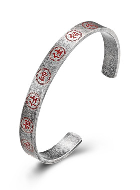 钛钢网状C形开口手镯弹性篆体字