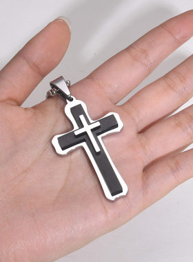 十字架钛钢吊坠梨花木锆石首饰品