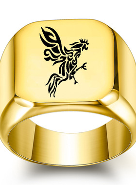 戒指钛钢翅膀潮流笑脸十字首饰品